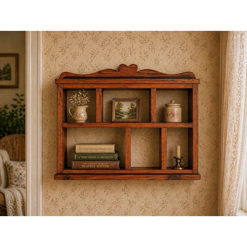 Vintage Heart Wooden Wall Display Trinket Shelf Hanging Granny Core  23x17"